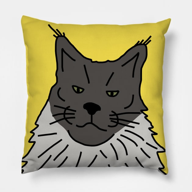 Grey Maine Coon Cat Line Drawing Pillow by ellenhenryart