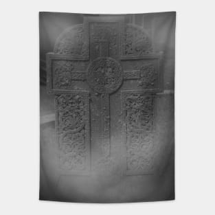 Celtic Cross Tombstone Statue in Fog Tapestry