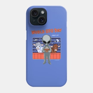 World UFO Day cute alien with cake and cows orange Phone Case