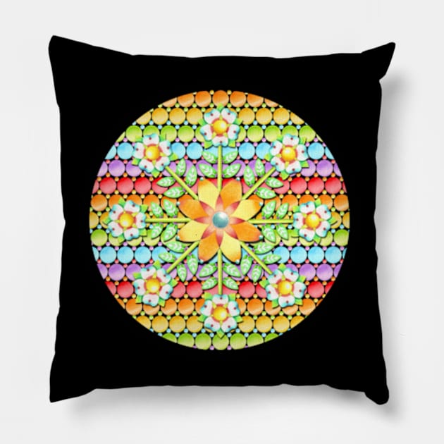 Groovy Rainbow Polka Dots Pillow by PatriciaSheaArt