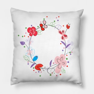 Circle frame decorative hand drawn abstract flowers Pillow