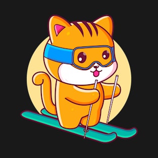 Cute Kawaii Cat Ski T-Shirt