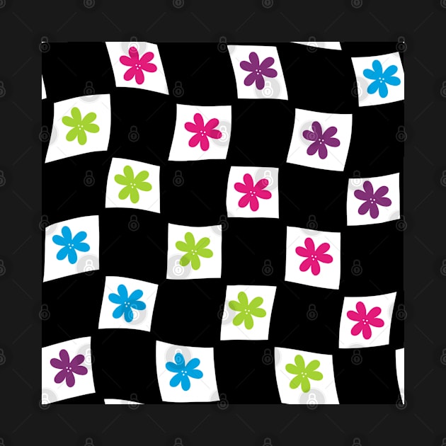 Floral Checker Board - Bright Colors on White by JuneNostalgia