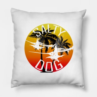 Salty Dog Marlin Skeletons Sunset Palm trees Pillow