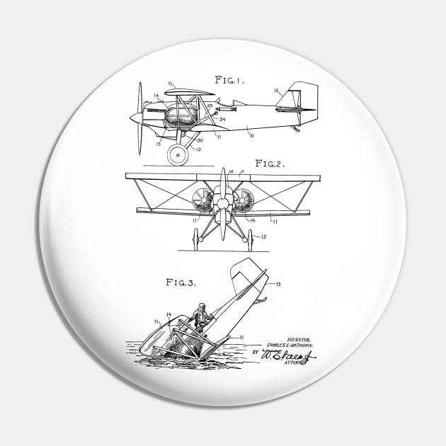 Emergency Flotation Gear for Aircraft Vintage Patent Hand Drawing Pin by TheYoungDesigns