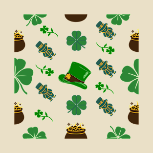 Leprechaun Clover Gold Pot Pattern, St. Patrick's Day T-Shirt