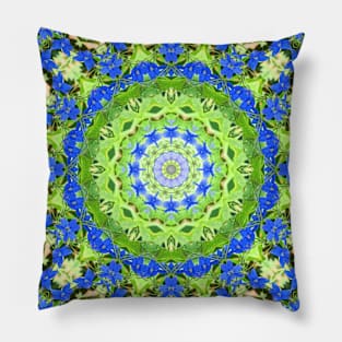 Mandala Kaleidoscope in Shades of Blue, Green, Lavender, Pink, and Yellow Pillow