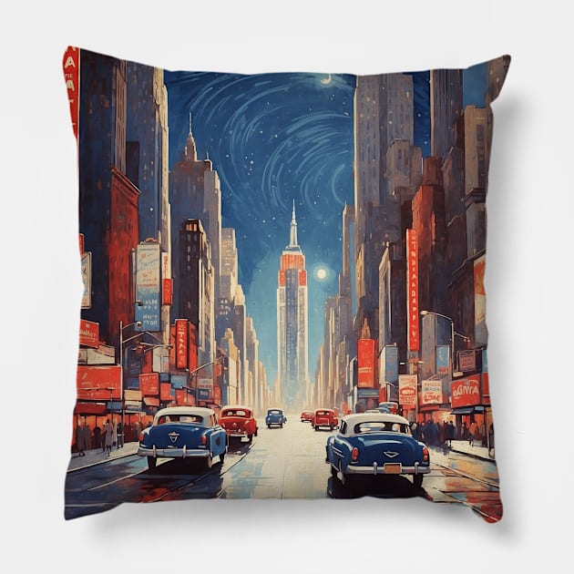 Manhattan New York Starry Night United States of America Tourism Vintage Pillow by TravelersGems