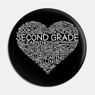 Second Grade Word Heart T-Shirt 2nd Grade Student Teacher Pin