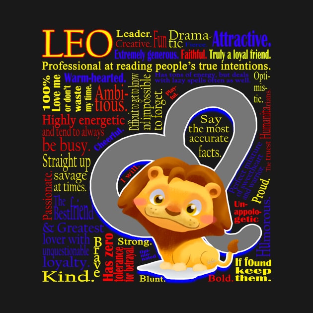 Leo Symbol Personality Traits cute Zodiac Sign T-Shirt by MaryDFairy and Friends