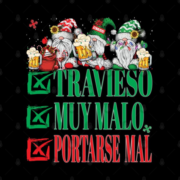 Travieso Muy Malo Portarse Mal Lista de Papá Noel Gnomos Xmas Christmas Santa Claus Gnomes by Envision Styles