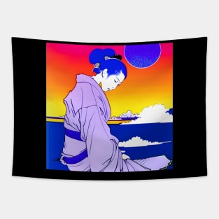 Woman at sunset. Tapestry