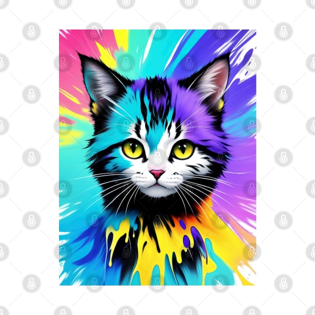 Cute Kitten Splash Painting by Juka