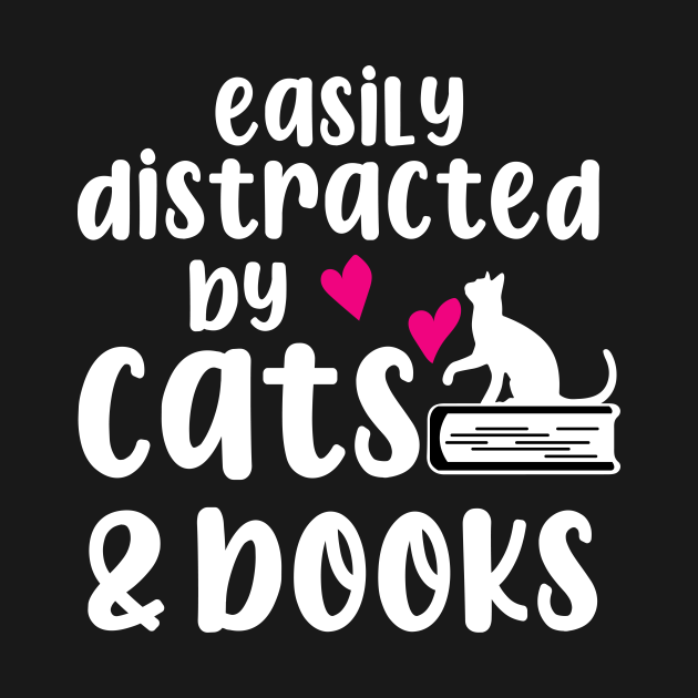 Discover Easily Distracted By Cats And Books, Cat Lover - Cat Lover - Crewneck Sweatshirt