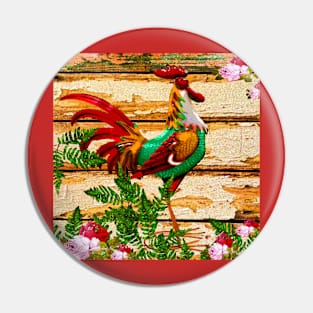 ROOSTER ROSES AND FERNS Pin