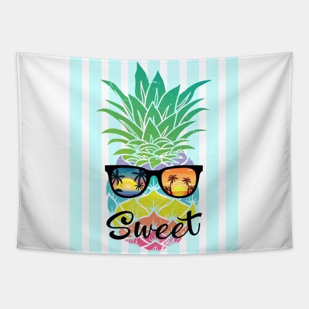 Sweet Tropical Summer - Blue Stripes on - Tapestry by Peter the T-Shirt Dude