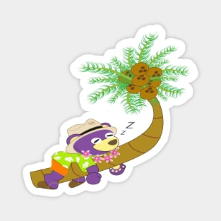 Mr.purple bear is lying down on the coconut tree,lazy summer,lazy bear Magnet