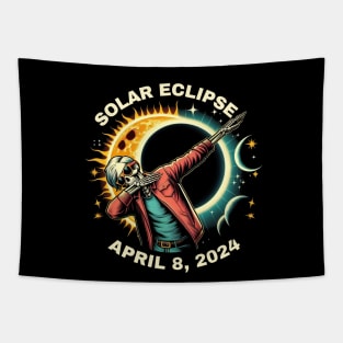 Dabbing Skeleton Total Solar Eclipse 2024 wearing Glasses Tapestry