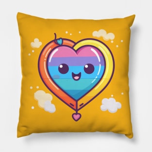 Kawaii Cute Heart Balloon Pride Rainbow Pillow