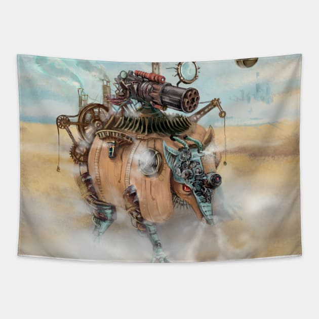 Armadillo - steampunk city Tapestry by ElizabethNspace