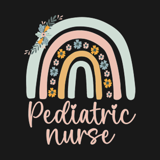 Pediatric Nurse Rainbow (NP), NP Nurse Floral PINK Rainbow T-Shirt