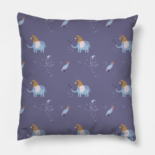 Pattern with cute sleeping elephant, bird and moon Pillow