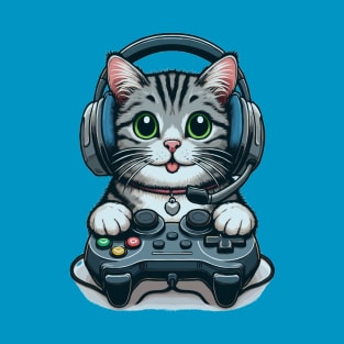 funny cute cat love gaming T-Shirt
