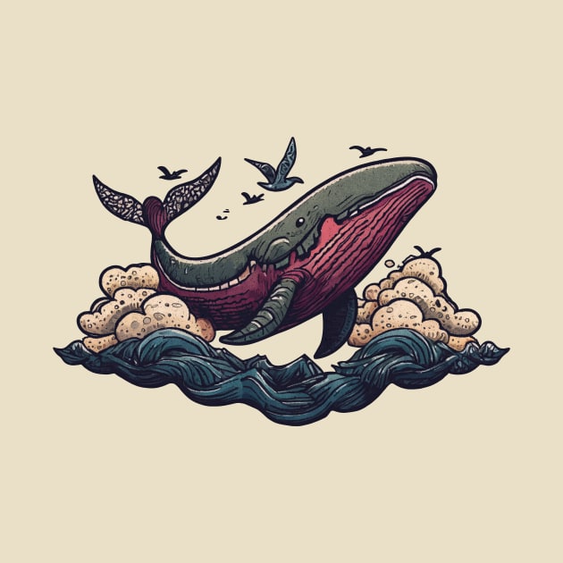 Whale flying in the clouds by Johann Brangeon