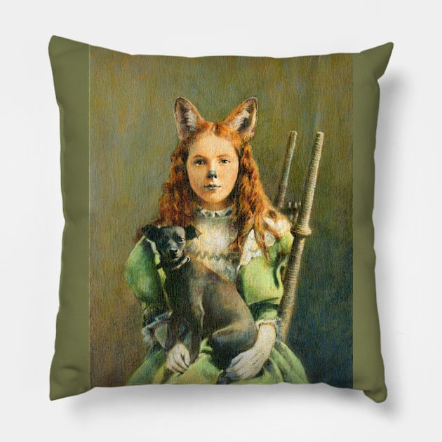 Victorian Fox Girl Pillow by mictomart