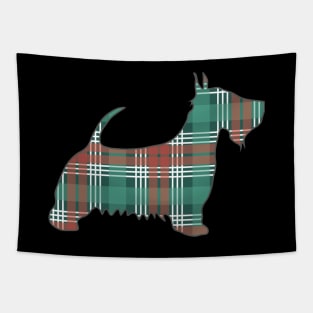 Christmas Coloured Tartan Scottish Terrier Dog Silhouette Tapestry