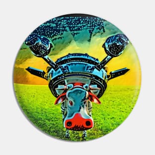 Cool cow with UFO on lawn Pin