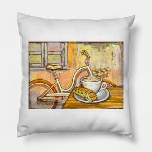 Cream Electra Town bicycle with cappuccino and biscotti Pillow