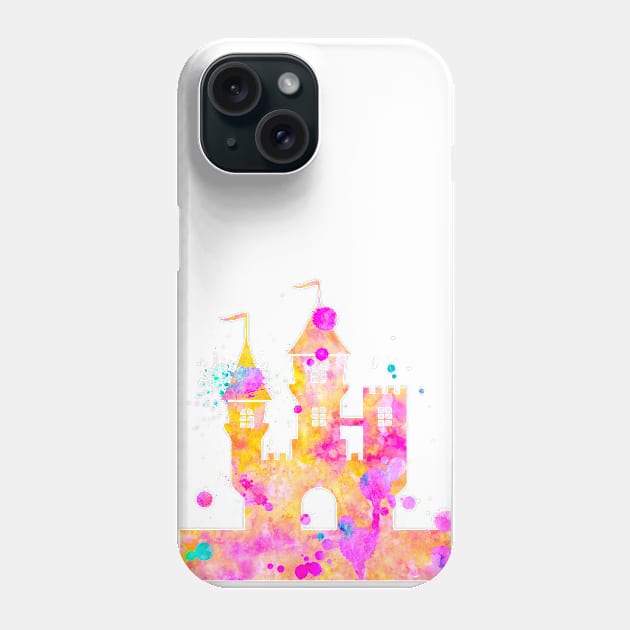 Princess Castle Watercolor Painting Pink Yellow Orange Phone Case by Miao Miao Design