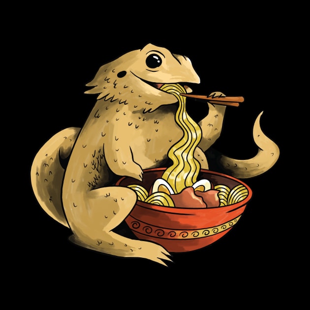 Bearded Dragon Eating Ramen Noodles by Visual Vibes