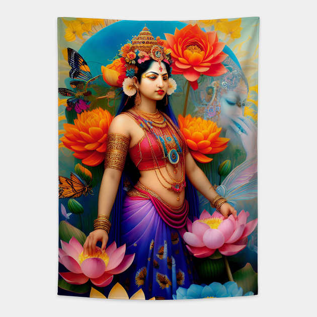 Lakshmi Goddess Lotus Blossom Tapestry by mariasshop