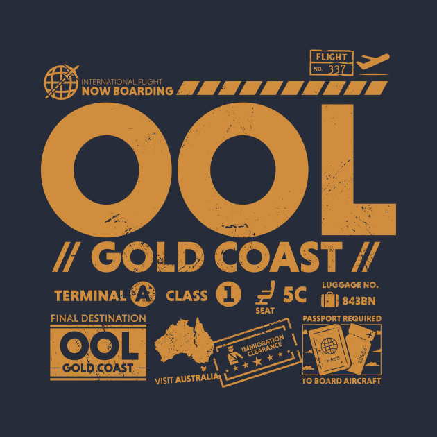 Vintage Gold Coast OOL Airport Code Travel Day Retro Travel Tag Australia by Now Boarding