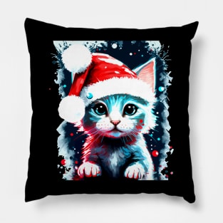 Kitten Cat Christmas Hat Pillow