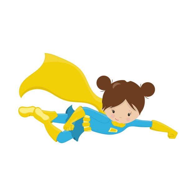 Superhero Girl, Cute Girl, Brown Hair, Yellow Cape by Jelena Dunčević