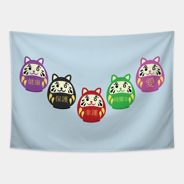 Daruma Cats Tapestry by NinjaKlee