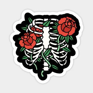 Skeleton Ribs And Roses Magnet