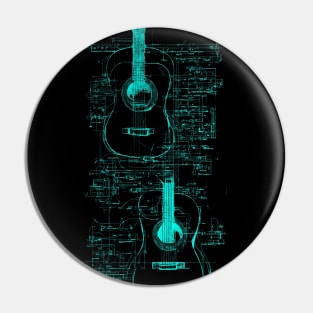 Teal Neon Acoustic Guitar Da Vinci blueprint Acoustic Guitar Pin