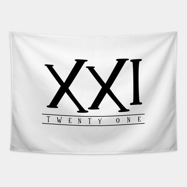 XXI (Twenty One) Black Roman Numerals Tapestry by VicEllisArt