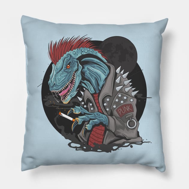 dinosaur punk raptor Pillow by Mako Design 