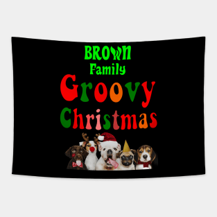 Family Christmas - Groovy Christmas BROWN family, family christmas t shirt, family pjama t shirt Tapestry