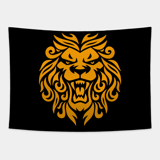 Ornate Fierce Brave Roaring Lion Tapestry by Figmenter