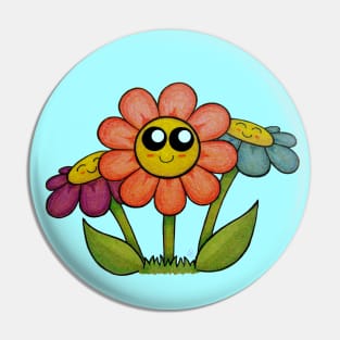 Cute Happy Flowers - A Red, Purple and Blue Flower Pin