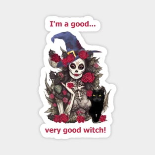 Good Witch and cat for cute Halloween, purple roses,scary, spooky Magnet