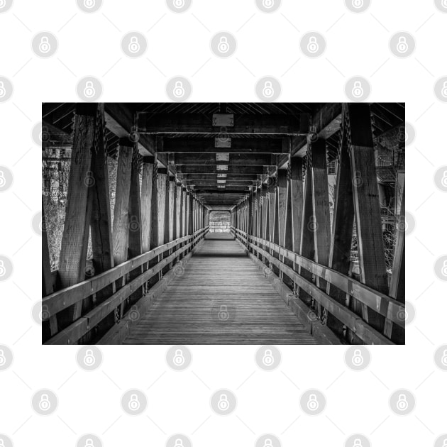 Riverwalk Covered Bridge New Hampshire Black and White by Enzwell