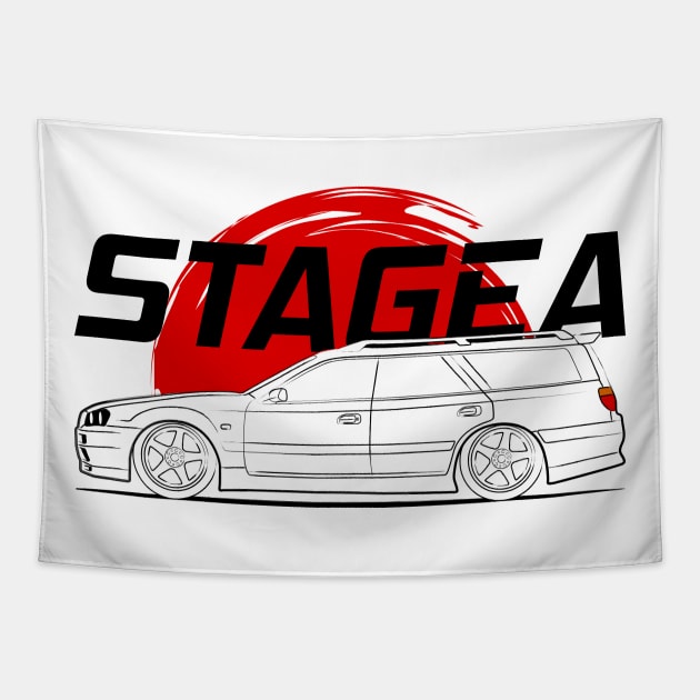 JDM Stagea Station Wagon Racing Tapestry by GoldenTuners