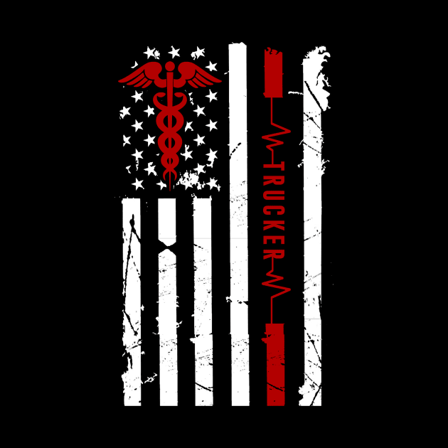 Trucker Heartbeat Flag American by Pelman